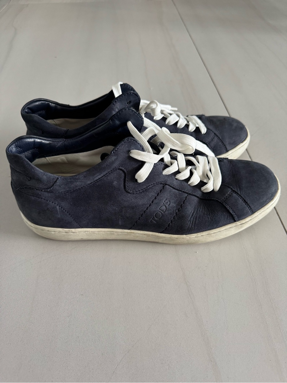TOD'S Men's Navy Suede Sneakers with White Laces
